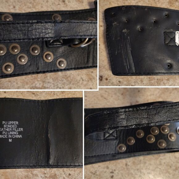 VTG Y2K Black Faux Leather Studded 3" Wide Grunge Belt Size Medium - Picture 11 of 15